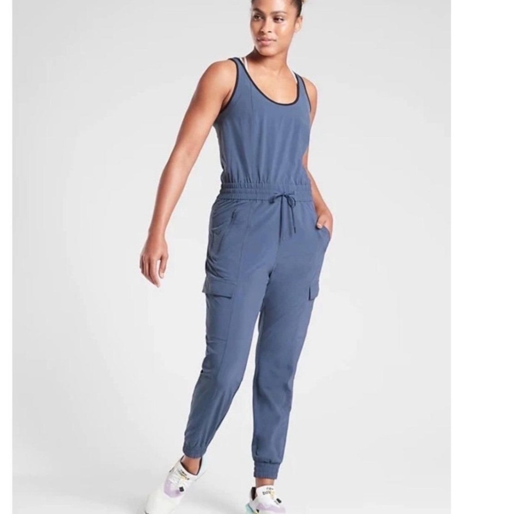 Athleta Unbound Cargo Jumpsuit Small Iron Blue Sleeveless Jogger